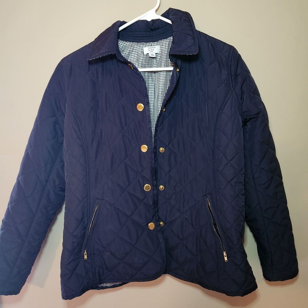 Women’s Jacket CROWN & IVY Size Pettit Navy Barn Coat